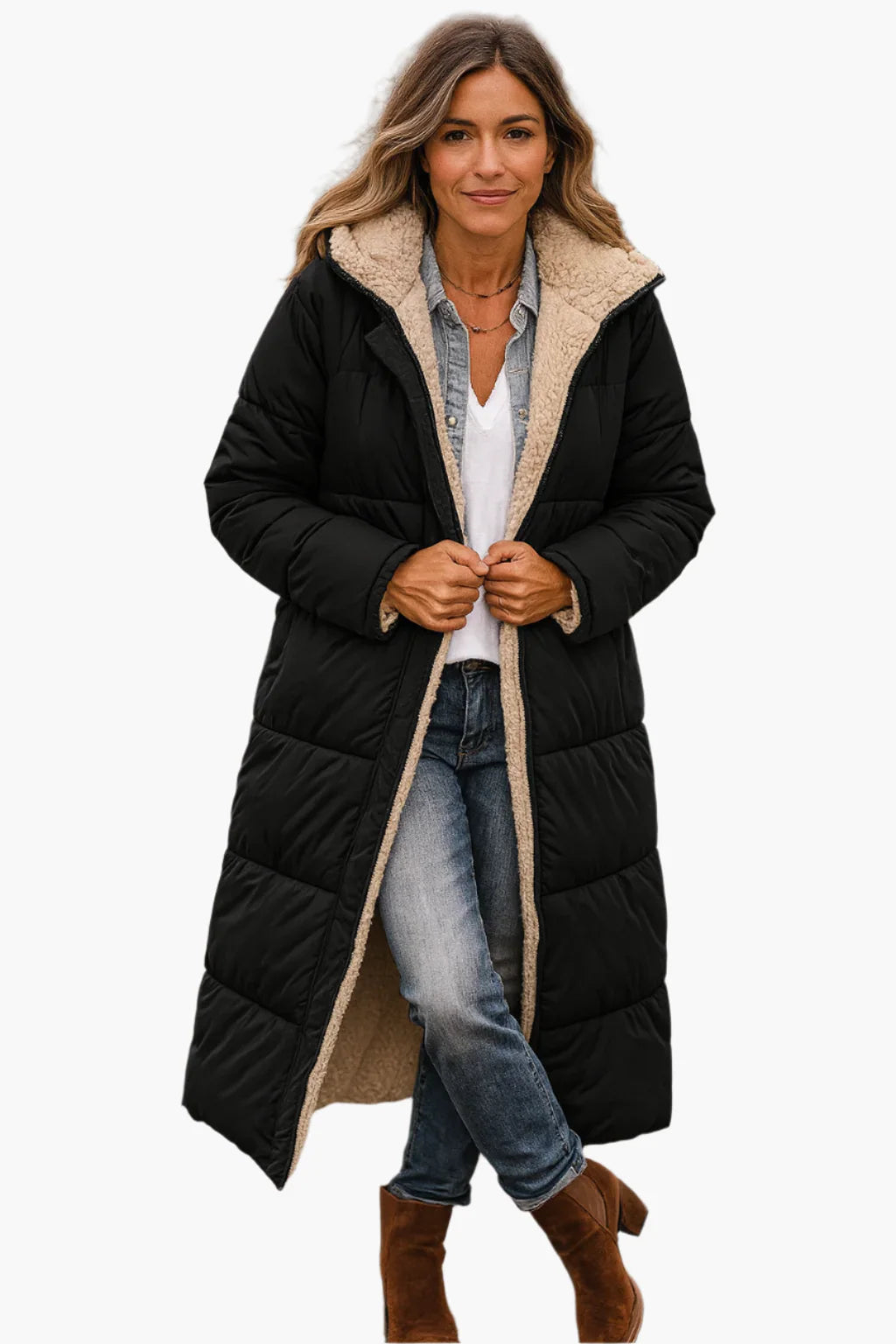Women’s Long Warm Winter Coat with Zipper