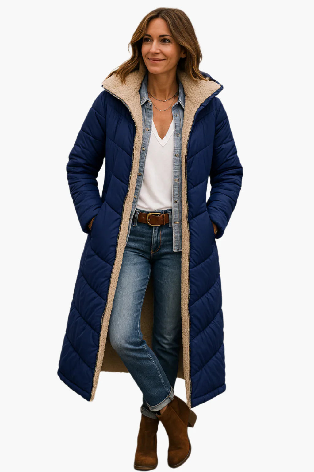 Women’s Long Warm Winter Coat with Zipper