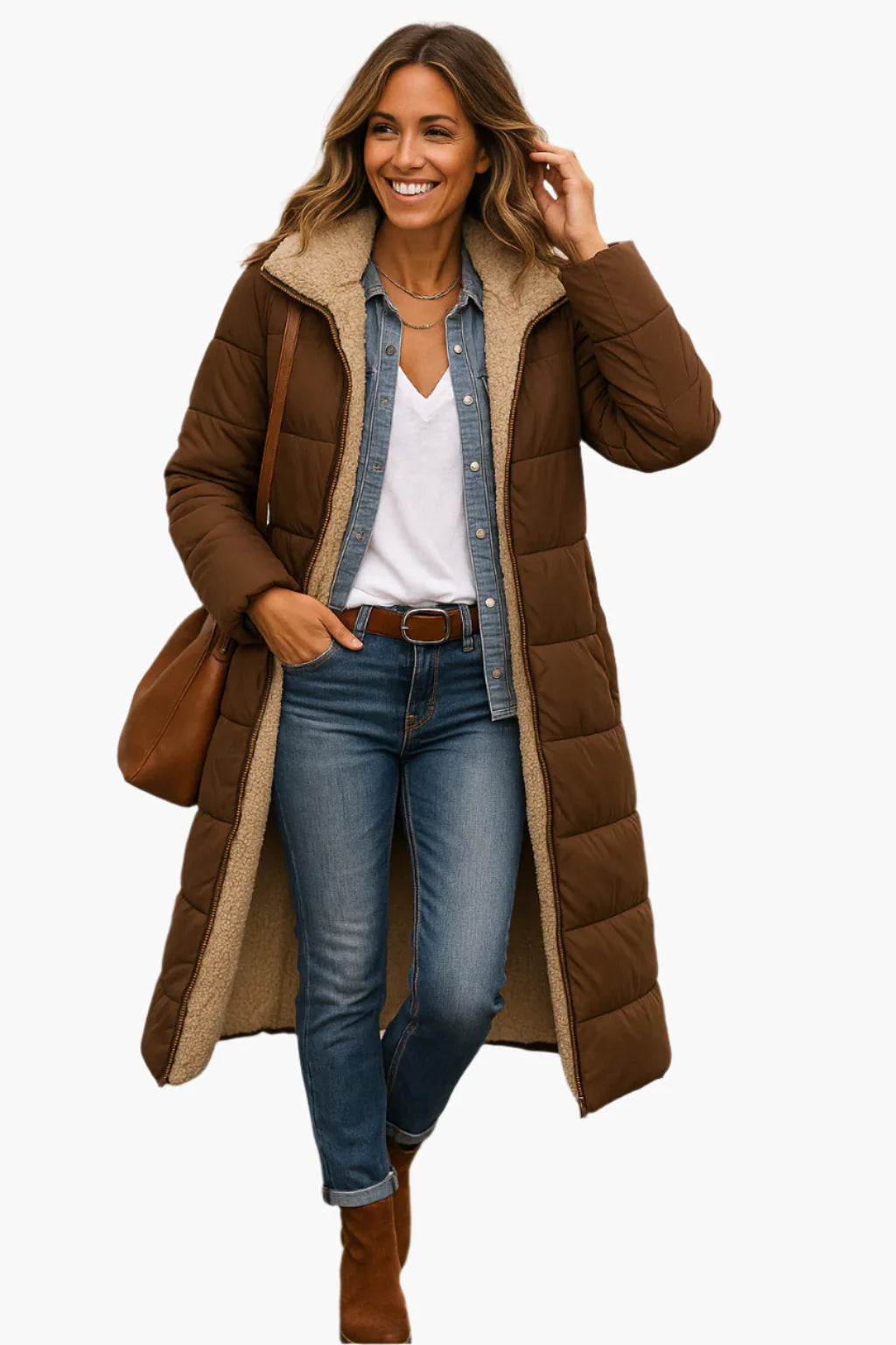 Women’s Long Warm Winter Coat with Zipper