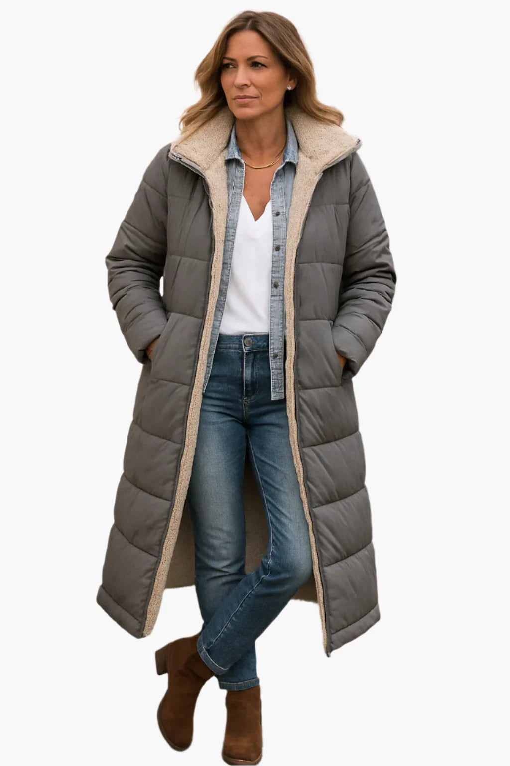 Women’s Long Warm Winter Coat with Zipper