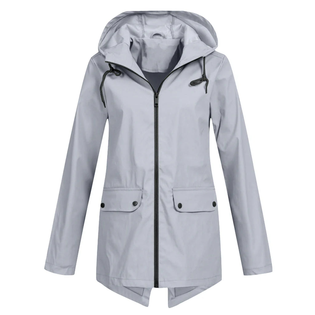 Women’s Water-Resistant Jacket with Zipper and Hood – Casual Outerwear