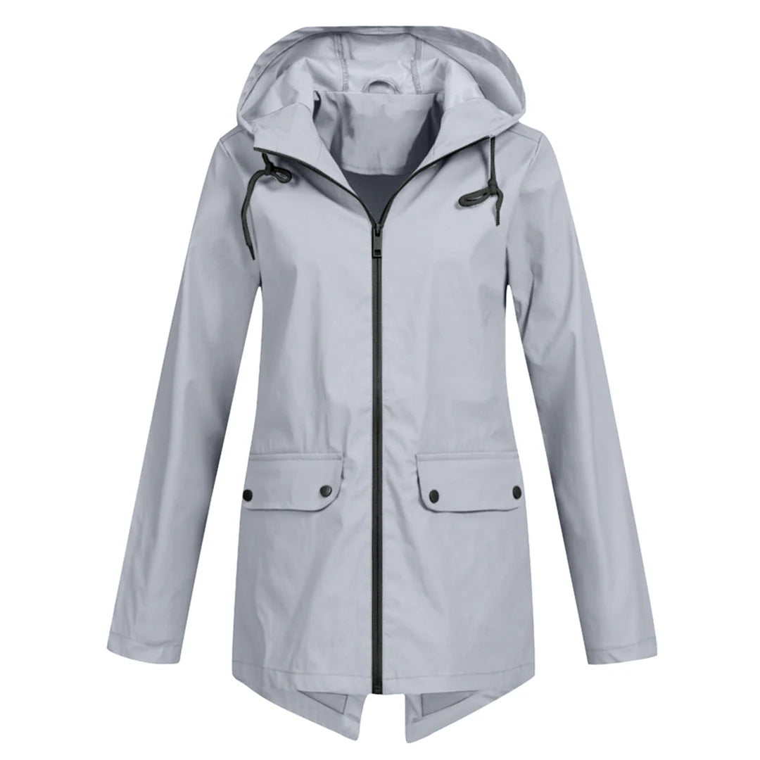 Women’s Water-Resistant Jacket with Zipper and Hood – Casual Outerwear