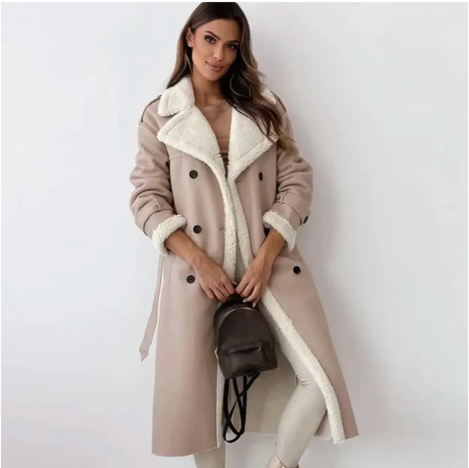 Women’s Long Winter Coat with Fleece Lining and Teddy Collar