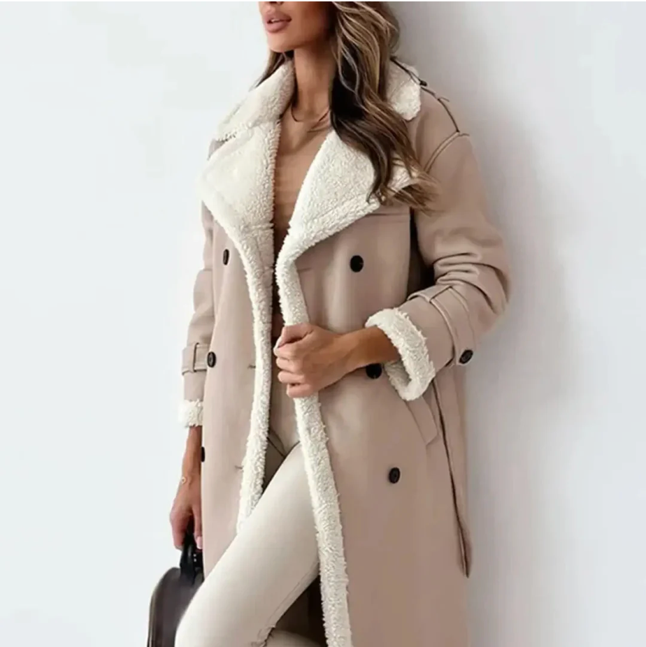 Women’s Long Winter Coat with Fleece Lining and Teddy Collar